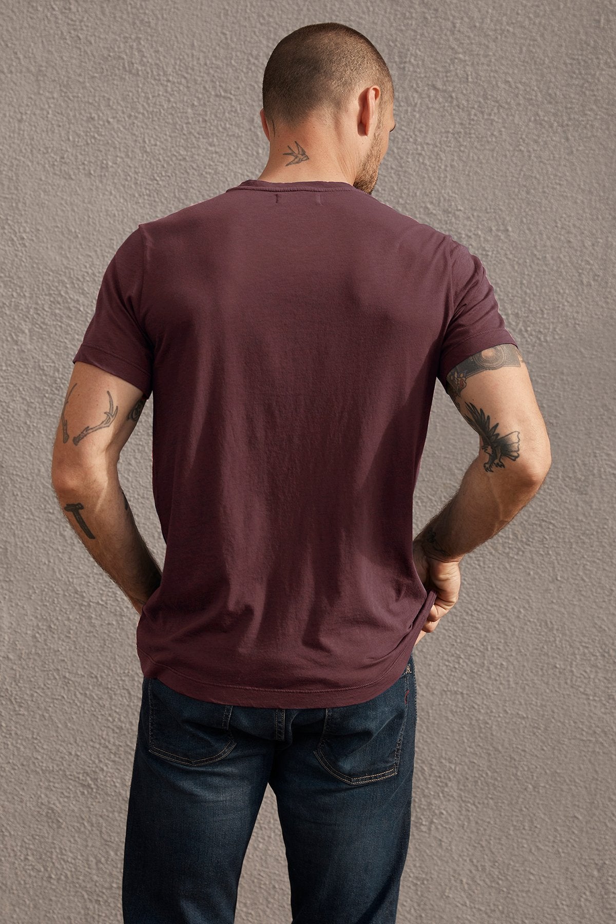 Samsen V-Neck Tee Shirt Malbec Back-21733587615937