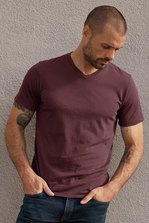 Samsen V-Neck Tee Shirt Malbec Front