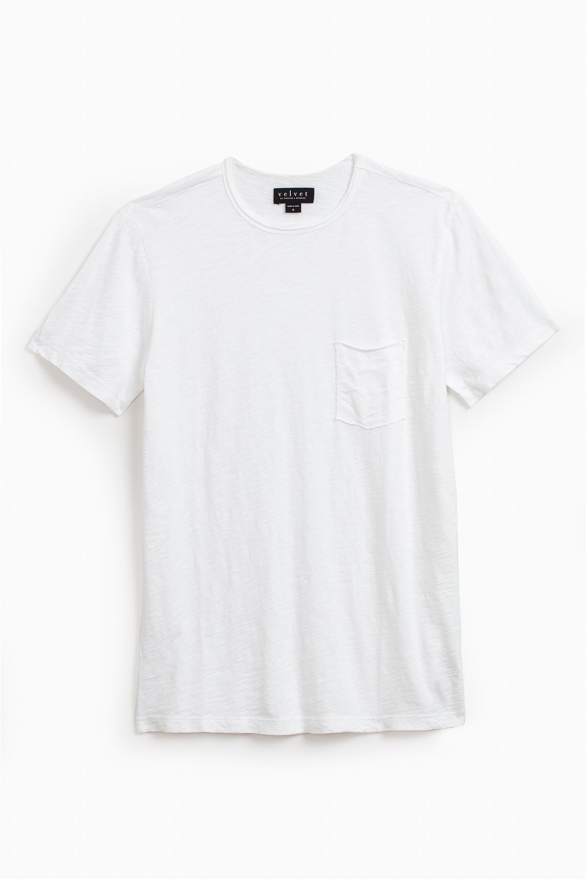 A Velvet by Graham & Spencer CHAD TEE with a chest pocket, crafted from textured cotton slub, displayed on a white background.