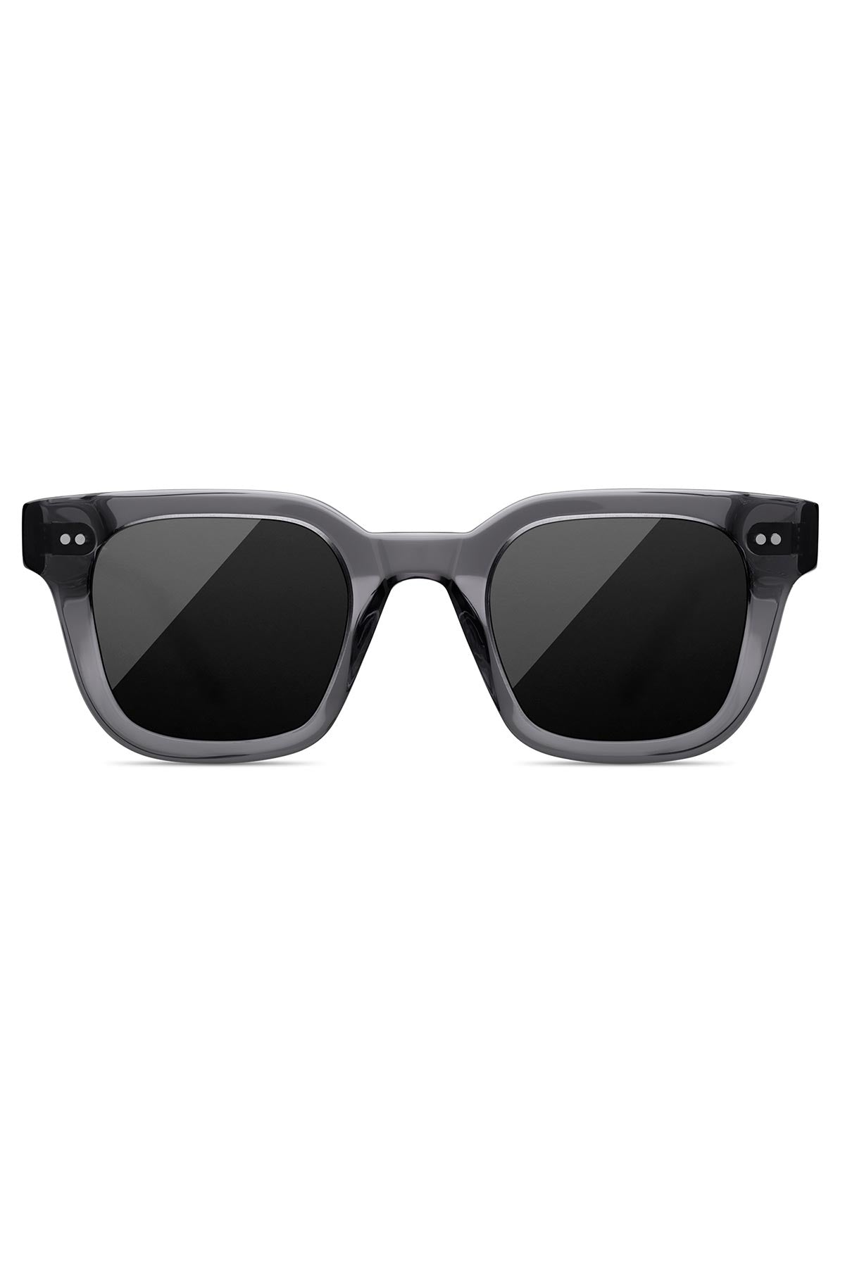 Front view of GINGER 004 BY CHIMI EYEWEAR by Velvet by Graham & Spencer: unisex, square-shaped shades with thick, translucent gray frames and impact-resistant lenses.-657058037841