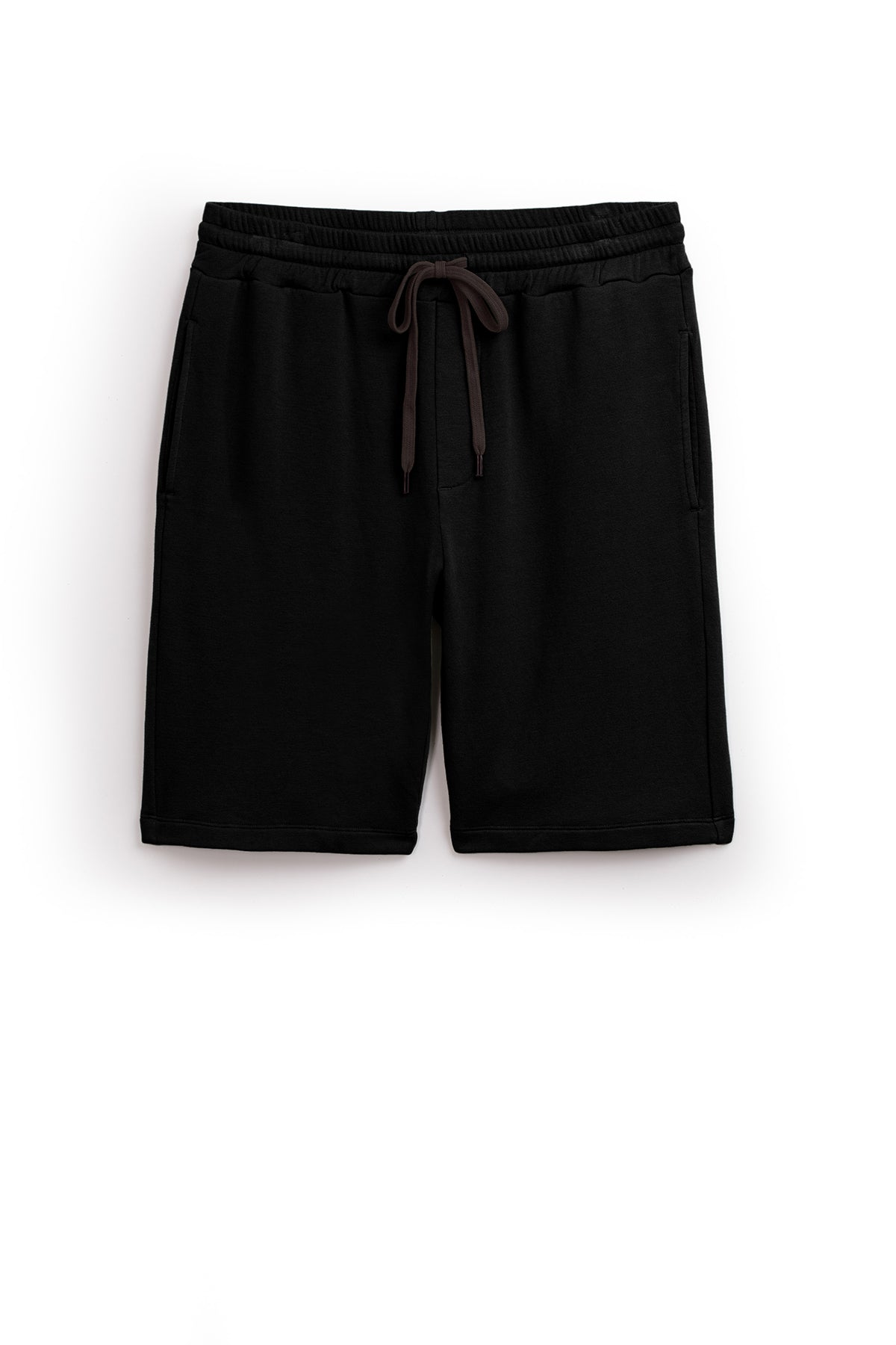 Black ATLAS SHORT by Velvet by Graham & Spencer with a tailored design, an elastic waistband, and a brown drawstring, featuring side pockets.-25578323116225