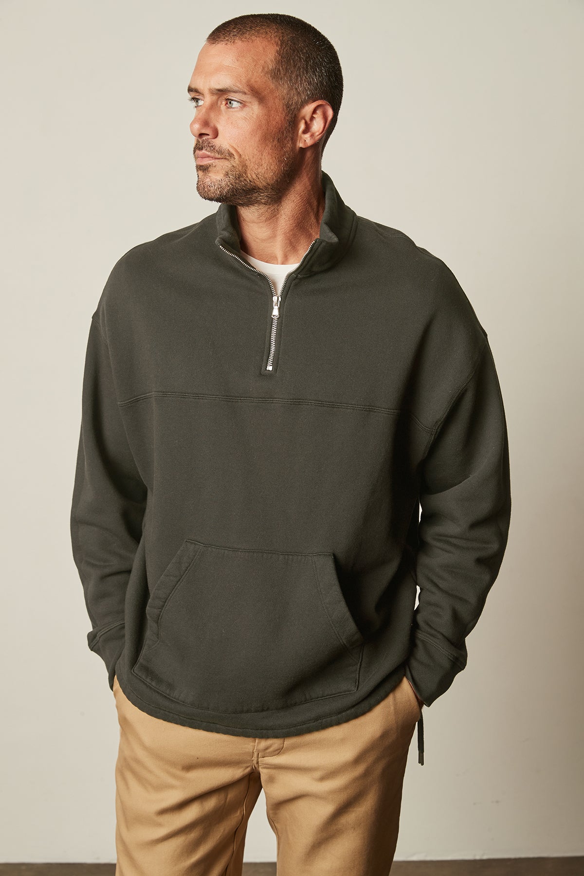 Baldwin Quarter-Zip Sweatshirt in dillweed front-25601315504321