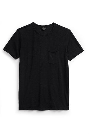 A Velvet by Graham & Spencer CHAD TEE made of textured cotton slub with a crew neckline and short sleeves, displayed on a white background. The shirt features a small pocket on the left chest.