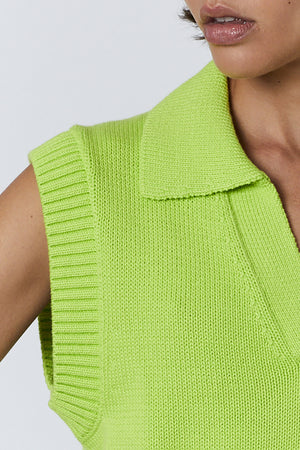 Avalon Sweater Tank in acid neon lime color collar and sleeve frontdetail