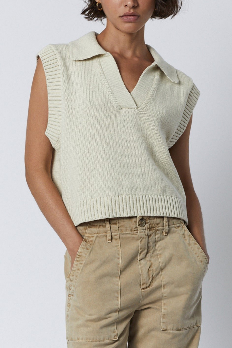 Avalon Sweater Tank in flax with Temescal pant front-26002773475521