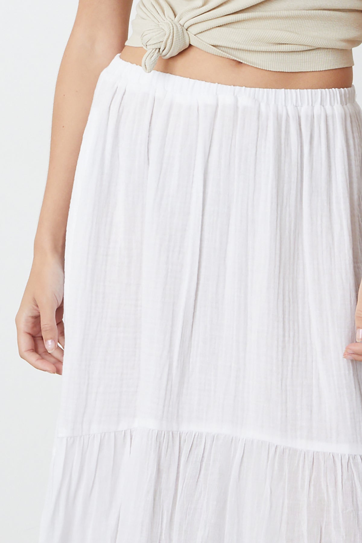 Mckenna Tiered Skirt in white close up front-26255713730753