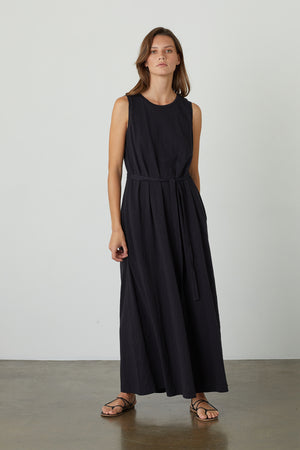 Edith Dress Black Front with Tie