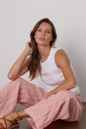 Lola Pant in Rosette Maxie Tank Top White Side