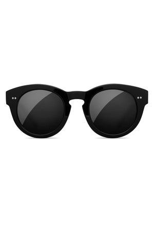 The CHIMI EYEWEAR 003 by Chimi are unisex black round sunglasses with thick frames and dark lenses, featuring premium European-made quality, shown from the front on a white background.