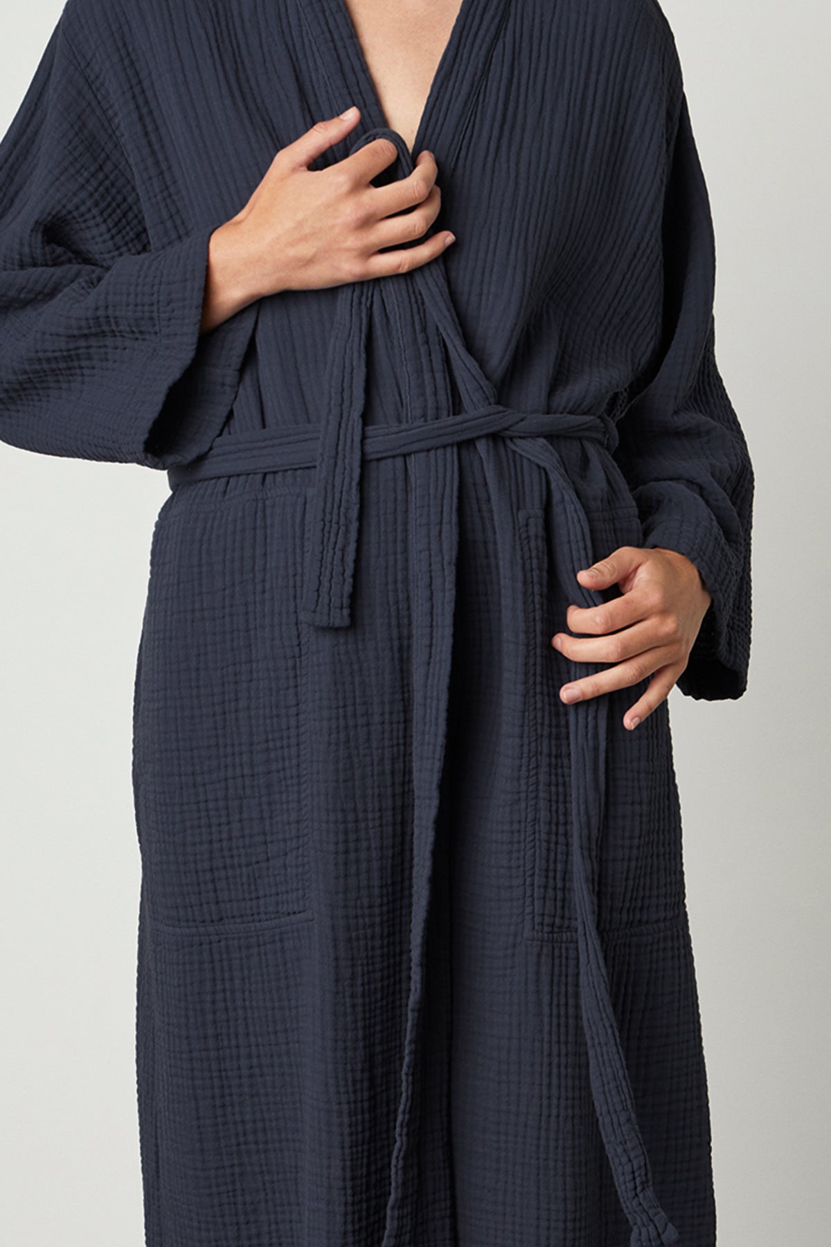 Cotton Robe Ink Front Tie Detail