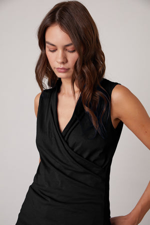 adelise fitted wrap tank black front detail