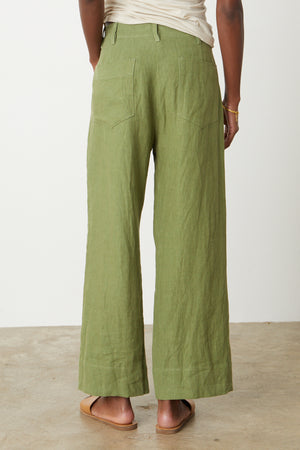Dru Pant in basil green heavy linen back