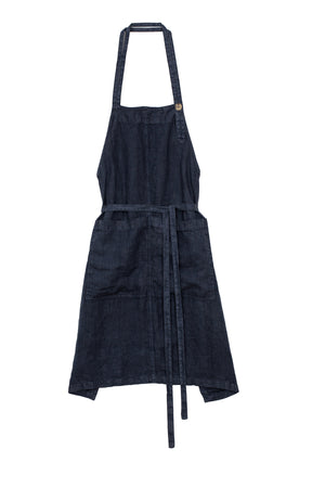 Linen apron - indigo with adjustable neck strap by Jenny Graham Home.