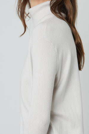 Lux Cotton Cashmere Renny Turtleneck Sweater side and shoulder detail