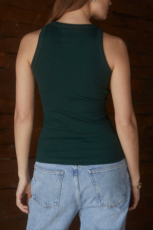 Velvet by Jenny Graham Cruz Modal Rib Tank Top in forest green with blue denim back