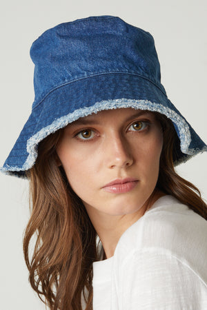 Fringed Bucket Hat Denim Detail