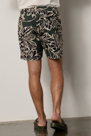 Colt Short back in catalina print with bold, black and cream pattern on dark green background