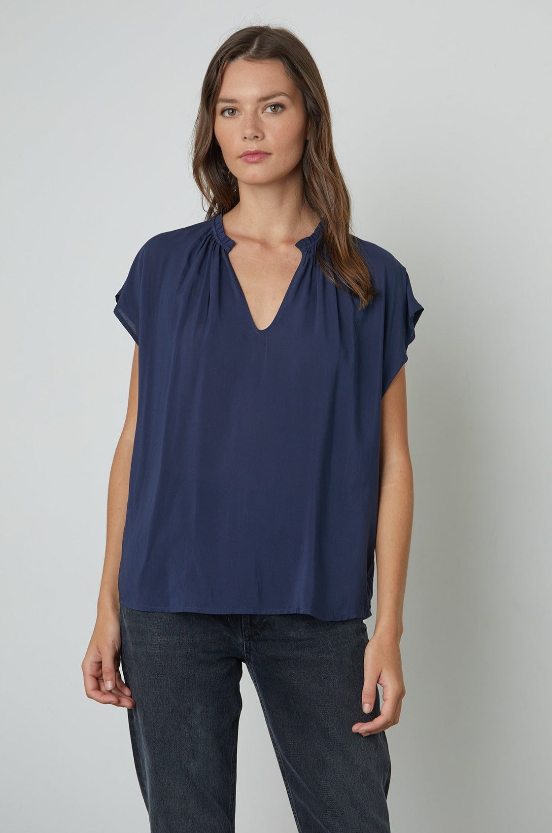 Sarena Cap Sleeve Blouse in postman front view 2-24994291089601