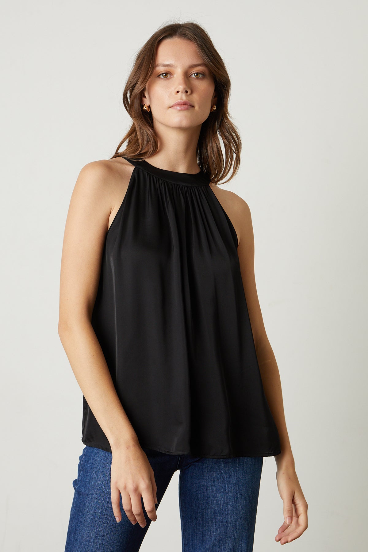 Crystal Satin Halter Top in black front