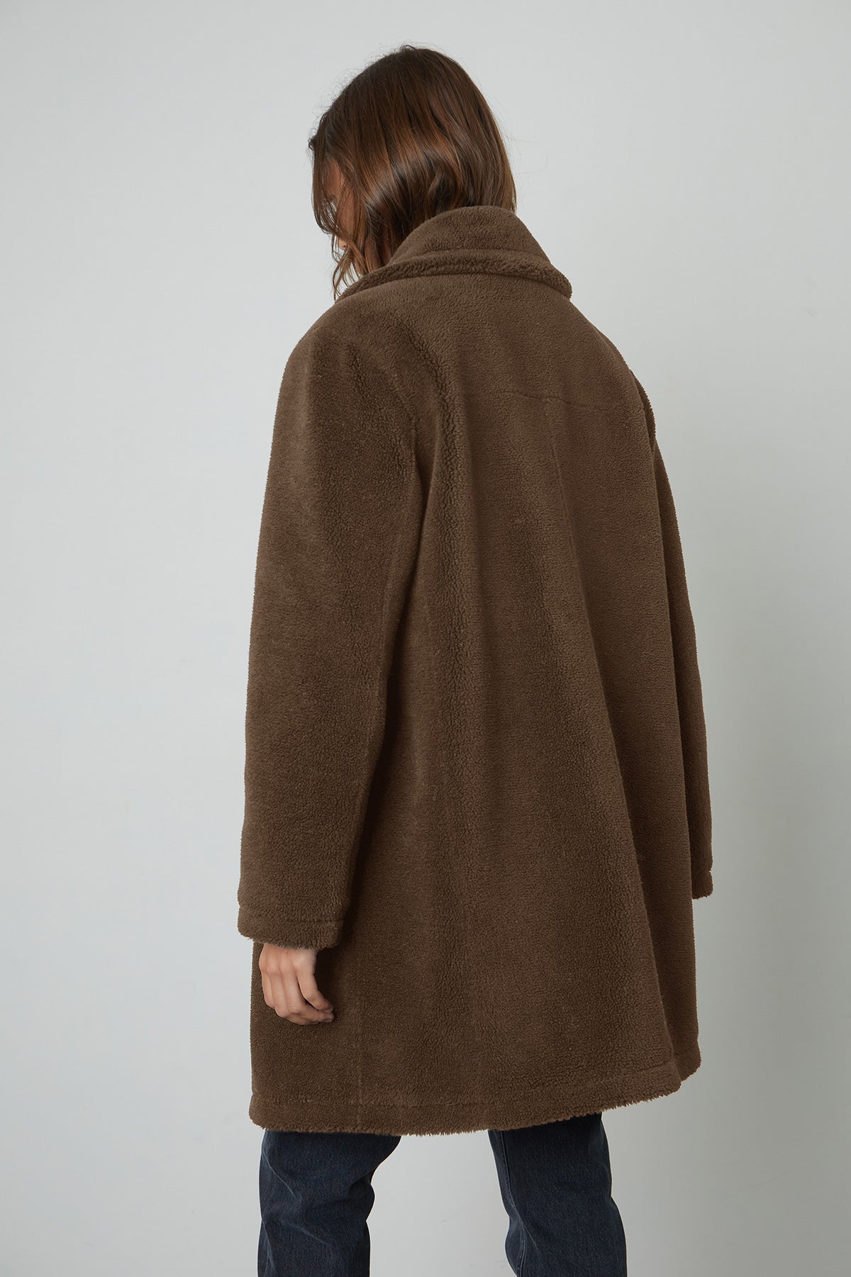 Christine Faux Sherpa Coat in Olive Back
