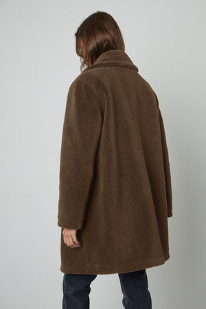 Christine Faux Sherpa Coat in Olive Back
