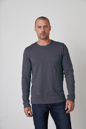 Simeon Raw Edge Cotton Slub Long Sleeve Tee in Asteroid