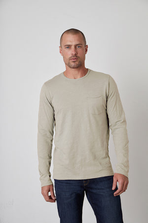 Simeon Raw Edge Cotton Slub Long Sleeve Tee in Straw