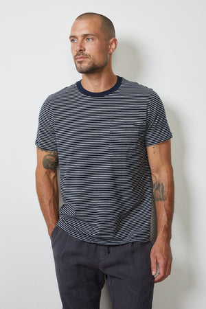 Evan Pocket Tee Navy Stripe Front