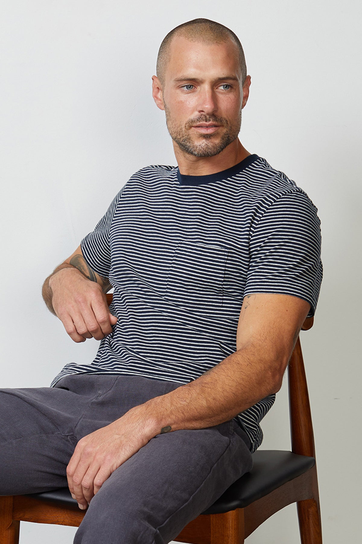 Evan Pocket Tee Navy Stripe Front 2