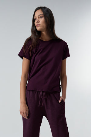 Topanga Tee Mulberry with Montecito Sweatpant Mulberry Front