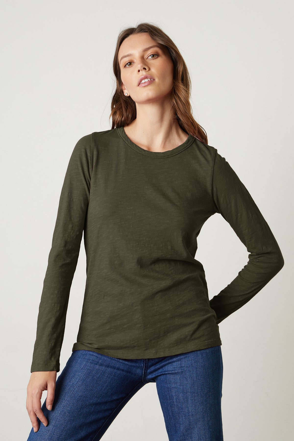 Lizzie Original Slub Long Sleeve Tee in aloe green front-26067222724801