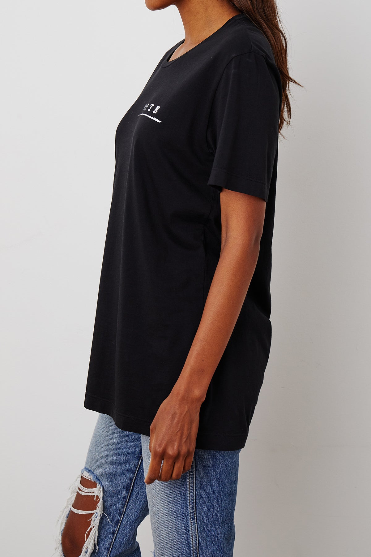 VOTE Unisex Tee in Black with White Vote text Side