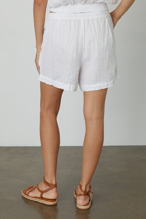Tammy drawstring linen short in white back