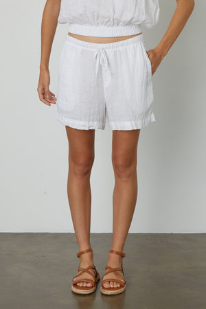 Tammy drawstring linen short in white