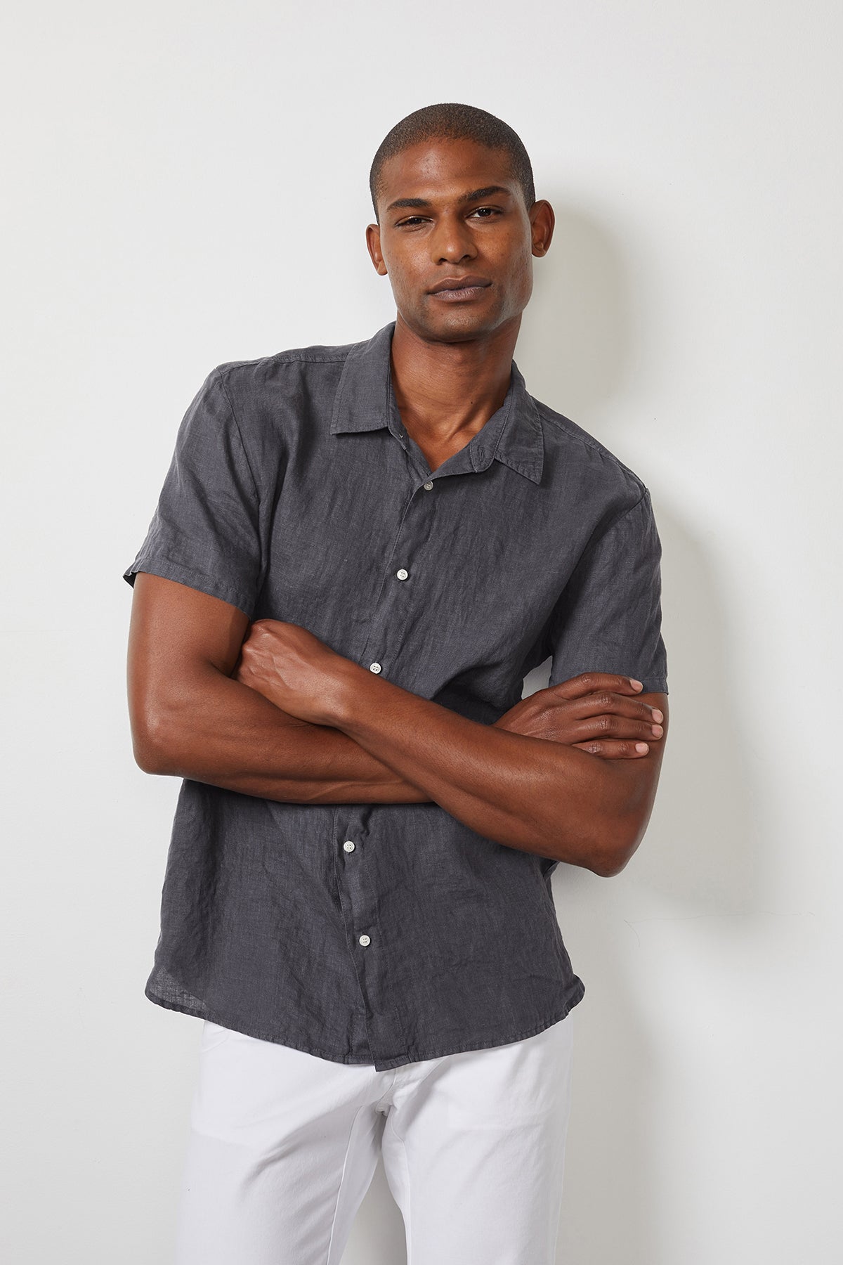 Mackie linen button up shirt in carbon-25578273636545