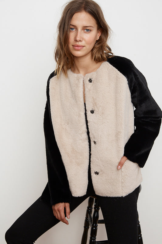 RAY COLORBLOCK FAUX FUR JACKET