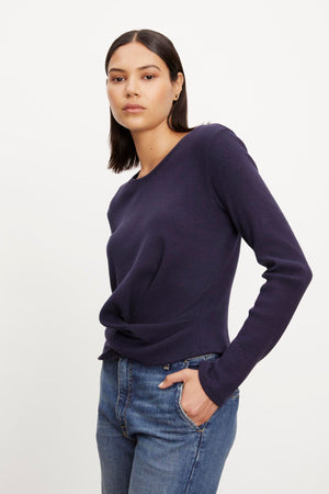 The model is wearing GEONNA BRUSHED RIB TOP by Velvet by Graham & Spencer.