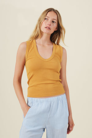 DEMI RIBBED COTTON STRETCH V-NECK TANK TOP – Velvet by Graham