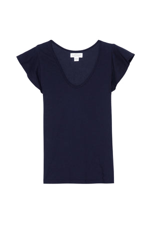 a Velvet by Graham & Spencer navy RASHIDA SCOOP NECK TEE with ruffled sleeves.