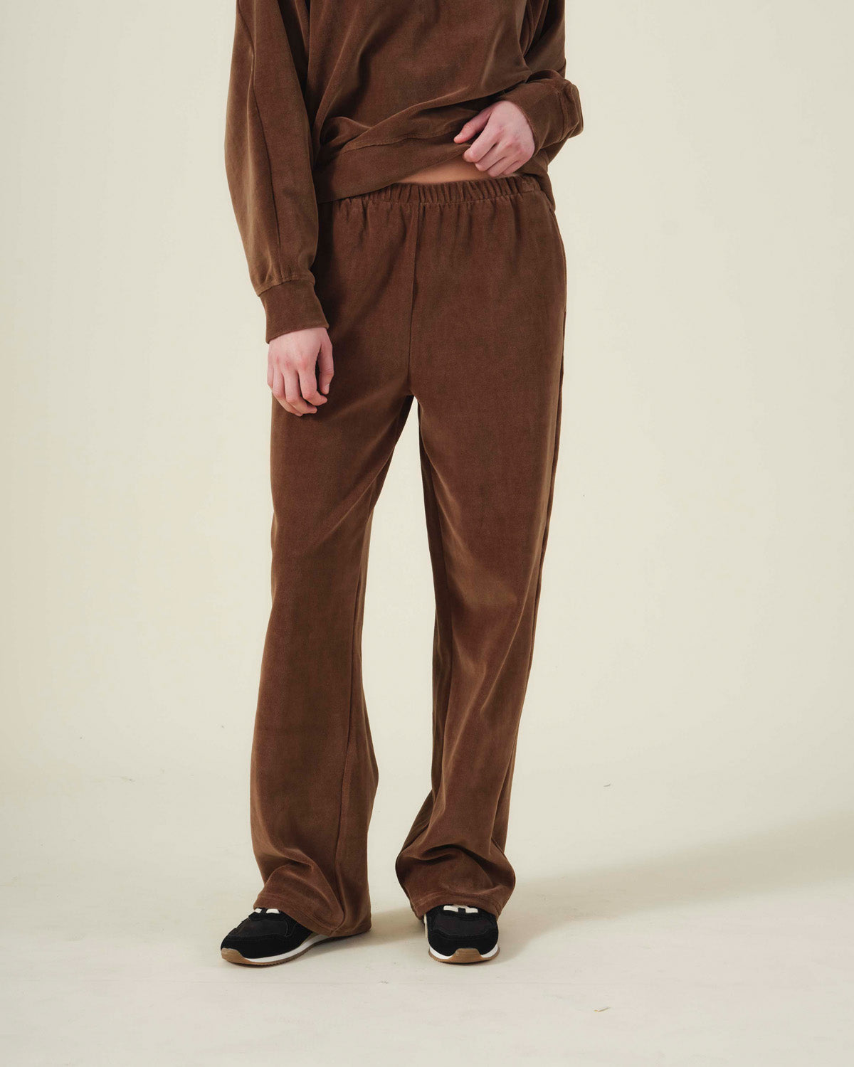 Brown DAISY VELOUR TRACK PANT velour track pants with an elastic waistband and a plush feel.-46488220303553