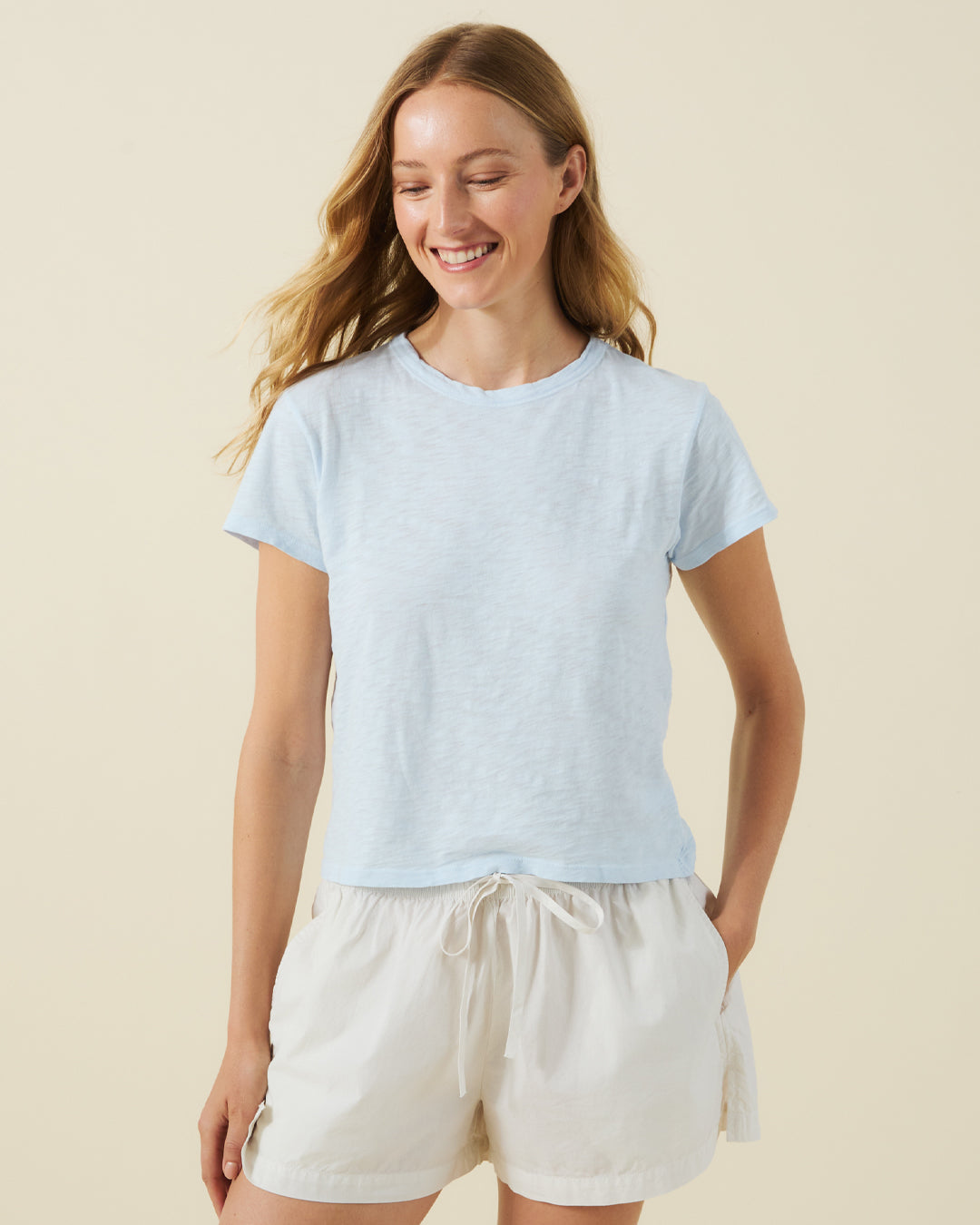 A woman wearing the Marika Tee in Billow by Velvet by Graham & Spencer.