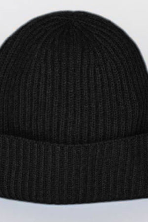 A versatile CASHMERE RIB BEANIE by Velvet by Graham & Spencer in black featuring a ribbed design and folded brim.