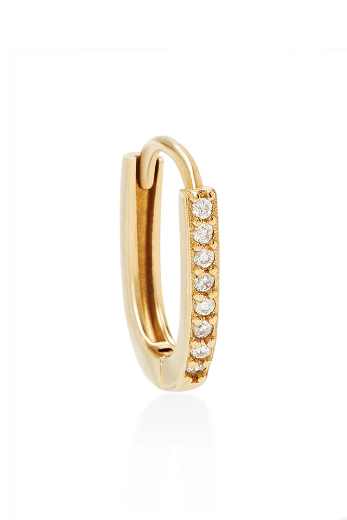 The Oblong Pave Huggies by Phyllis+Rosie exude timeless elegance, featuring a row of small, embedded diamonds on one side. Perfect for any jewelry lover, their vintage charm evokes the sophistication of old New York City.-37832655208641