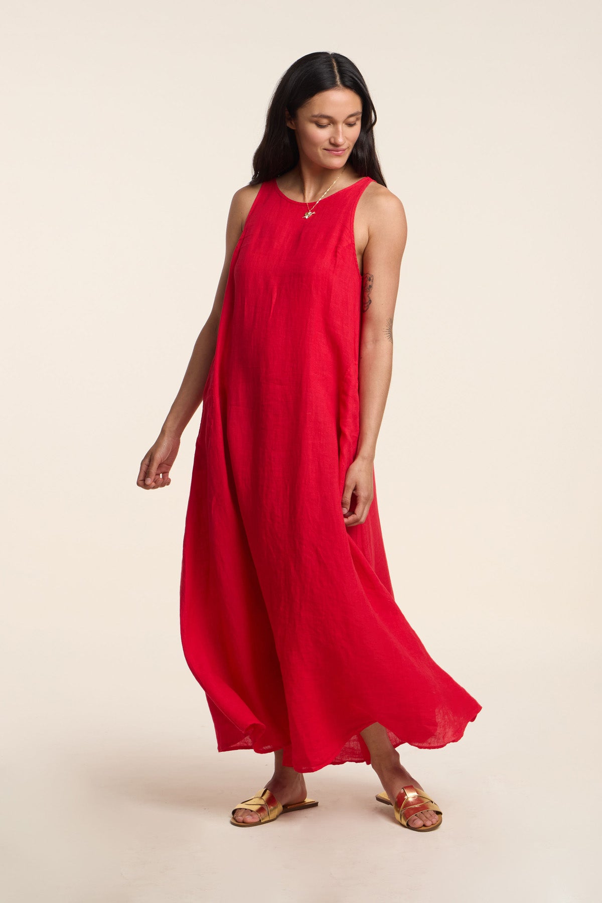 RETA WOVEN LINEN SLEEVELESS MAXI DRESS RIO-WOVLINEN / x-small RETA WOVEN LINEN SLEEVELESS MAXI DRESS RIO-WOVLINEN / x-small