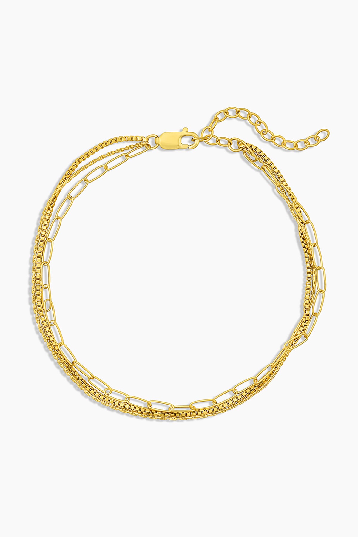   A ROSALIE TRIPLE STRAND BRACELET BY Thatch with a chain link clasp. 