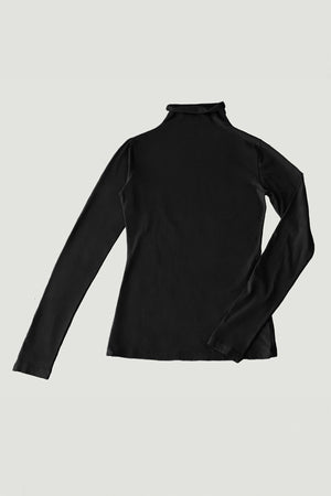 A versatile wardrobe essential, the TALISIA TEE by Velvet by Graham & Spencer is a long-sleeved black turtleneck shirt perfect for any fashion-forward individual, set against a plain light background.