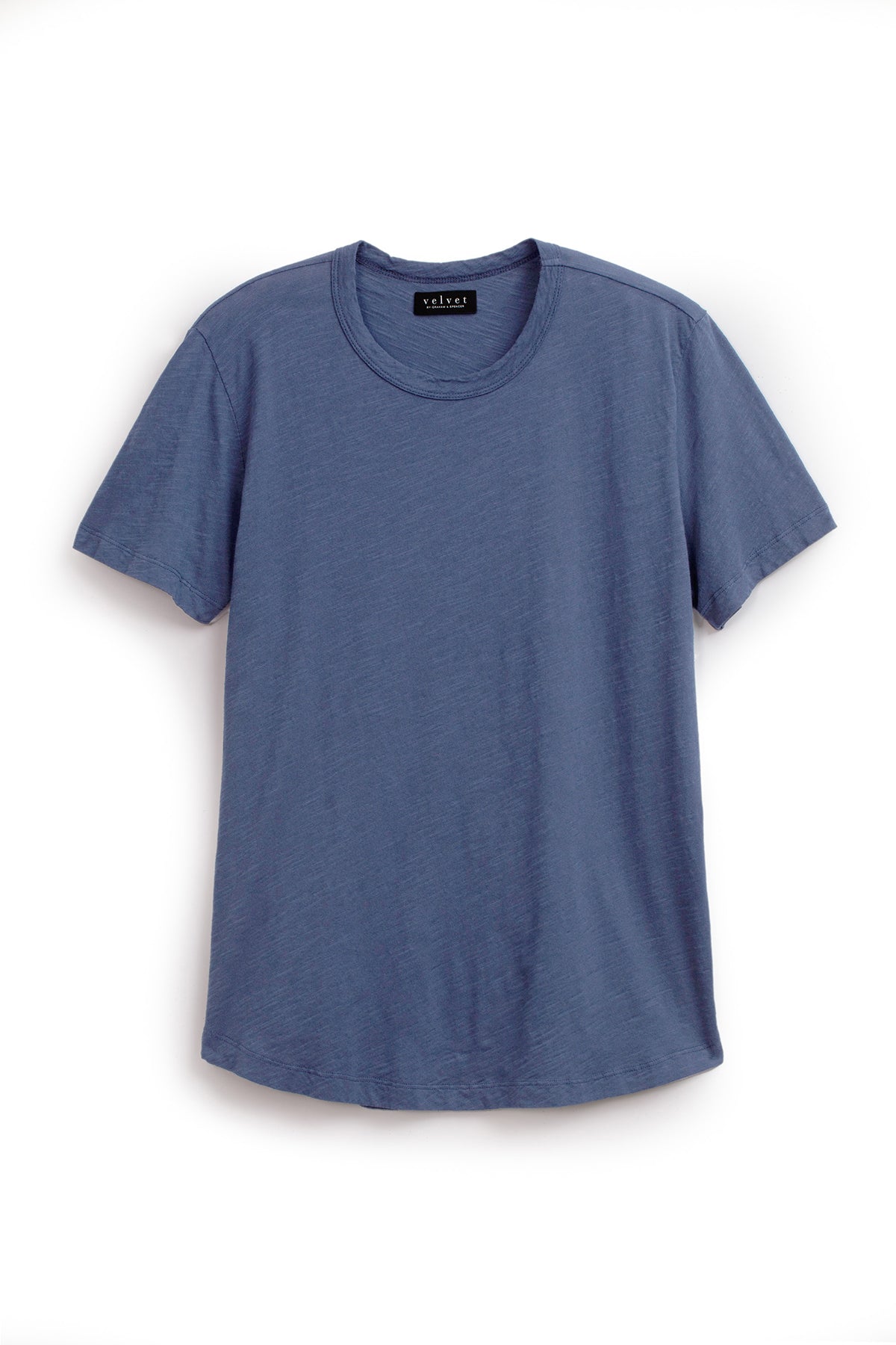 a Velvet by Graham & Spencer AMARO CREW NECK SLUB TEE hanging on a white background.-35207081590977