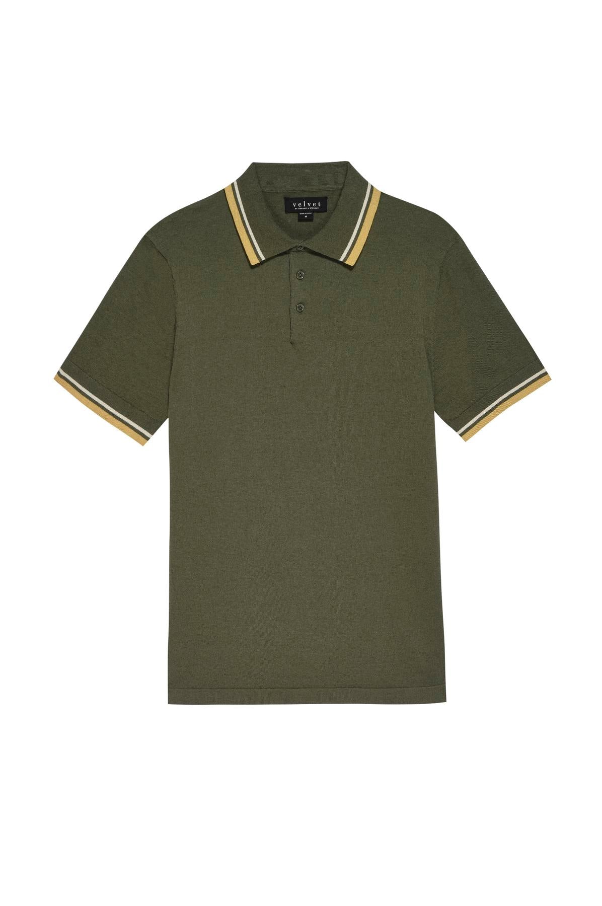A GREGAN LINEN BLEND POLO shirt from Velvet by Graham & Spencer with yellow trim.-26678938337473