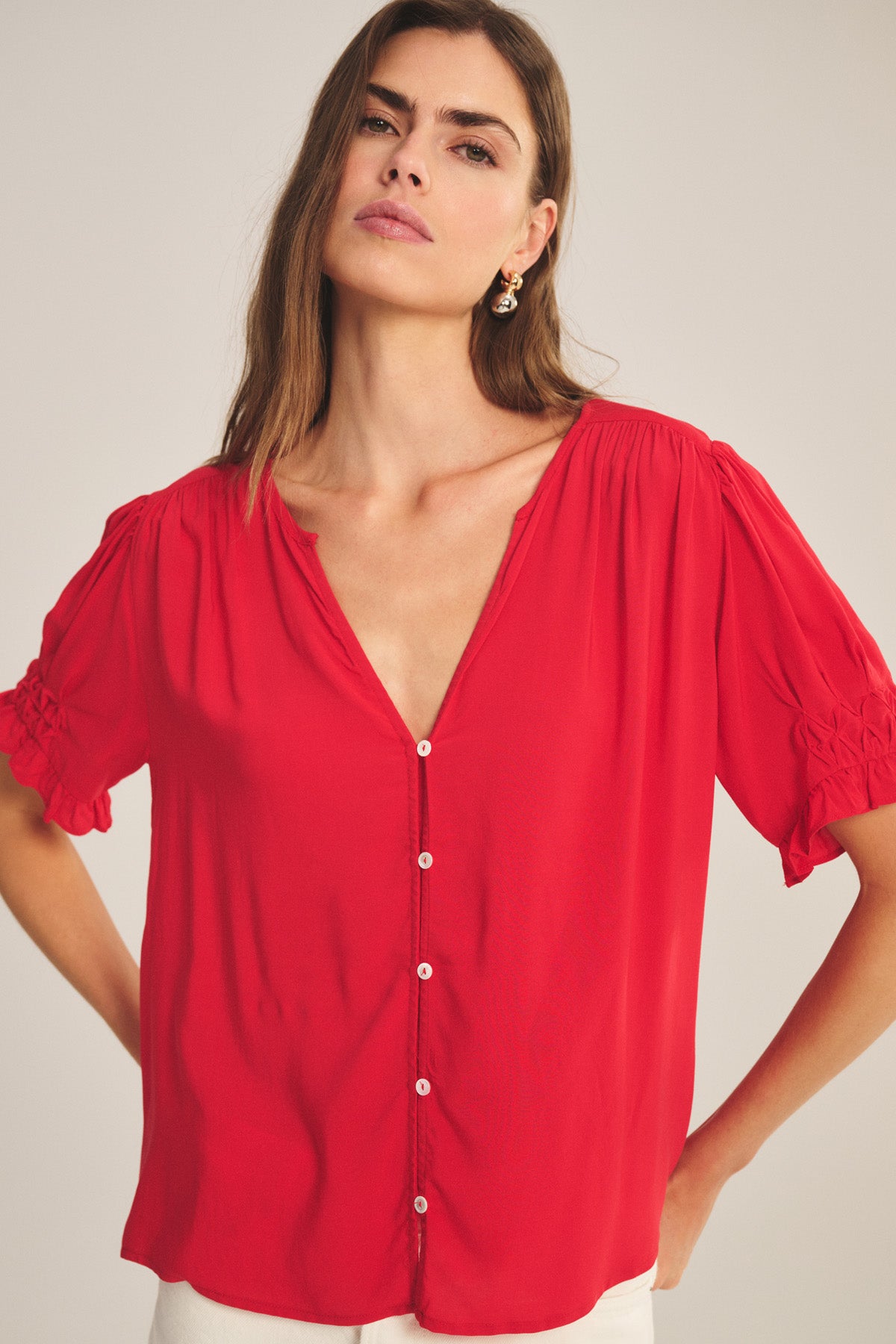 pheeny ヴェルヴェットブラウス velvet blouse Stretch Silk Velvet Genevieve Shirt - Sea Moss | Faherty Brand