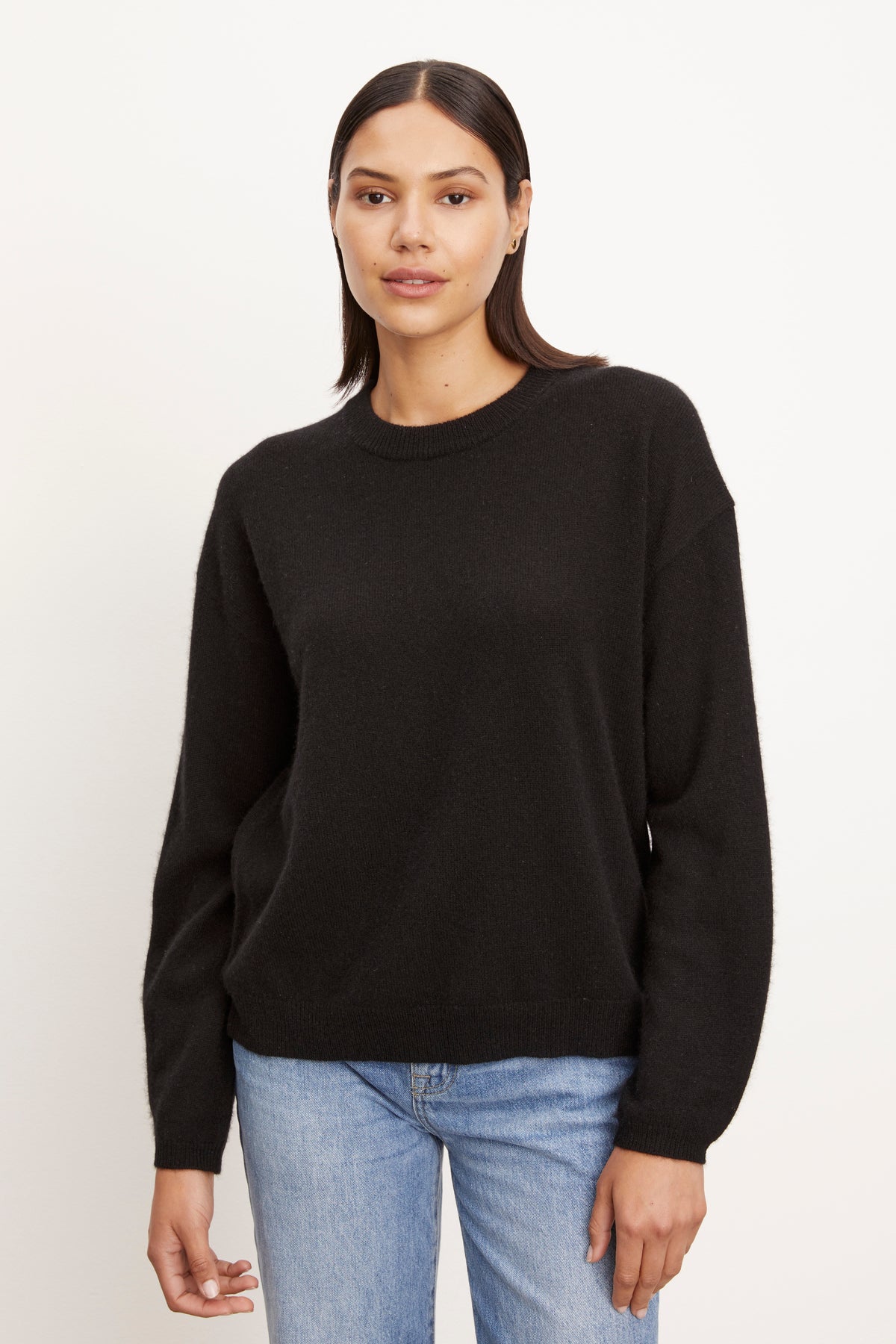 The BRYNNE CASHMERE CREW NECK SWEATER in black, by Velvet by Graham & Spencer.-26883604185281